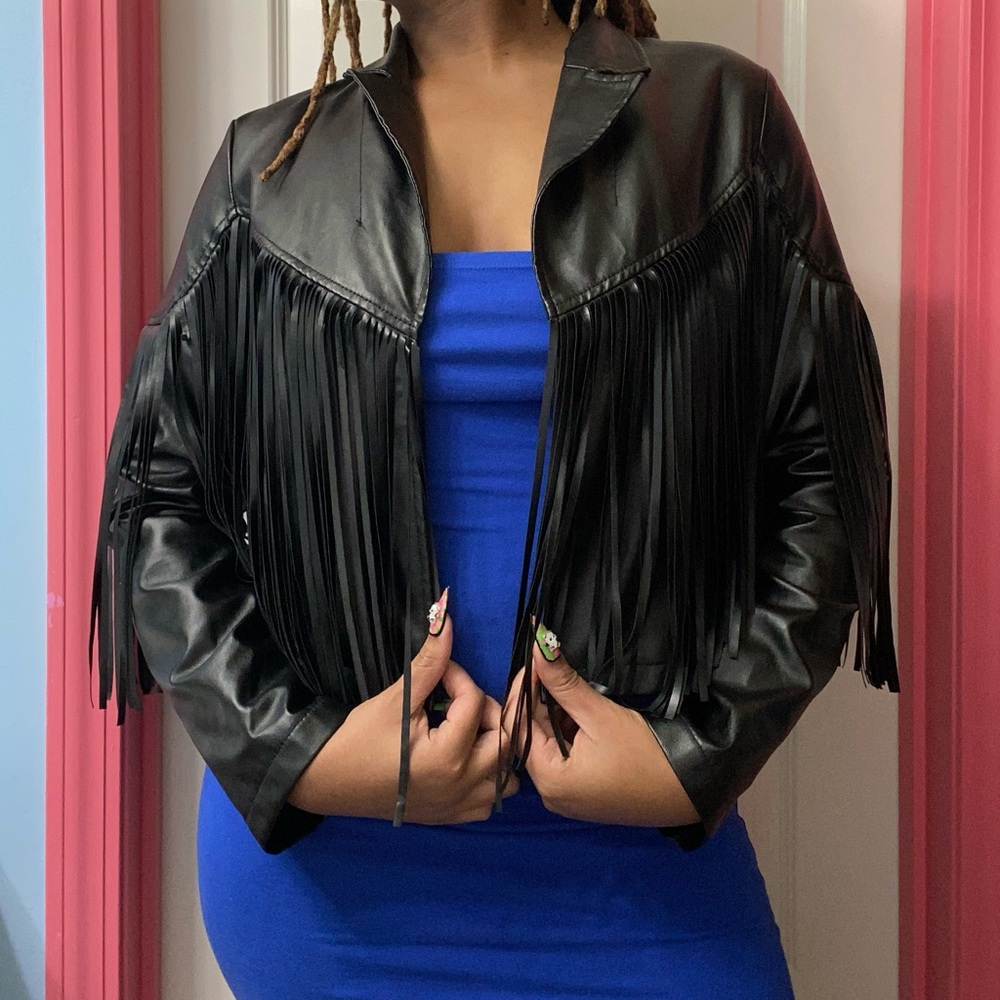 Black Faux Leather Fringe Jacket 🖤